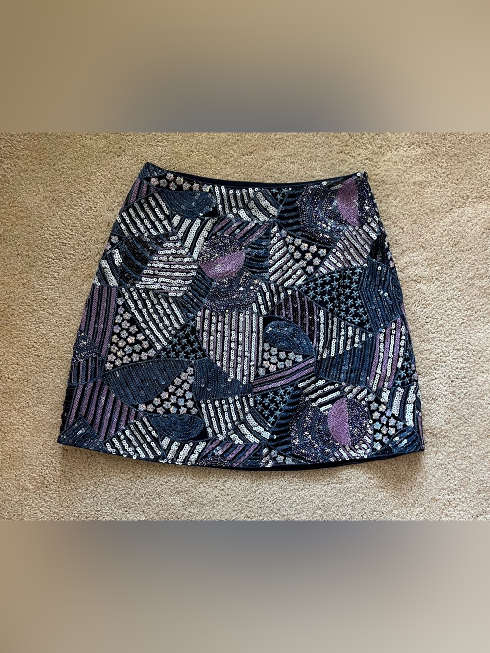 Sequined Geometric Mini Skirt in Navy and Purple